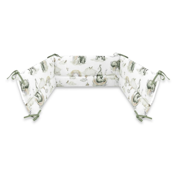 Lenjerie patut 3 piese, Qmini, pentru patut 140x70 cm, cu protectie laterala, din bumbac, Elephants on Rainbow [4]