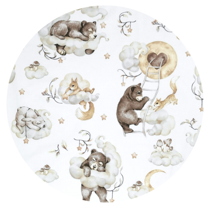 Lenjerie patut 3 piese, Qmini, pentru patut 140x70 cm, cu protectie laterala, din bumbac, Teddy Bear and Friends Beige [5]