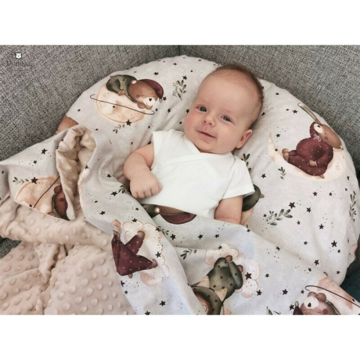 Lenjerie patut cu 3 piese, MimiNu, pentru patut 120x60 cm, cu protectie laterala, din bumbac, Teddy Bear On Moon [10]