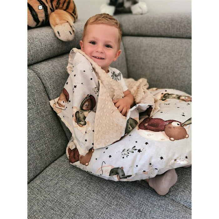 Lenjerie patut cu 3 piese, MimiNu, pentru patut 120x60 cm, cu protectie laterala, din bumbac, Teddy Bear On Moon [7]