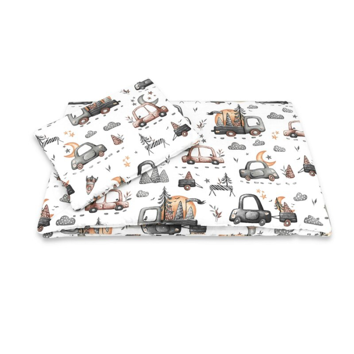 Lenjerie patut cu 5 piese, MimiNu, cu cearceaf 120x60 cm, Pilota, Pernuta, 2 aparatori, din bumbac, Cars Grey [6]