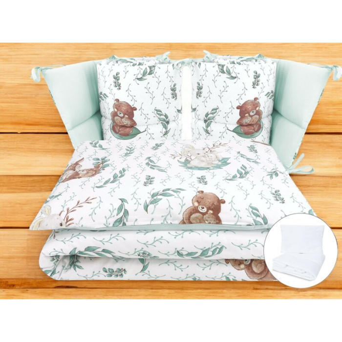 Lenjerie patut cu 6 piese, MimiNu, pentru patut 120x60 cm, cu pilota si perna, cu doua aparatori laterale, din bumbac, Lulu Natural [10]