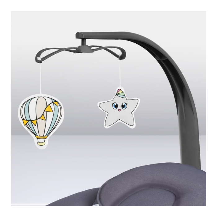 Lionelo - Balansoar si sezlong copii Ralf 2 in 1 Electric cu telecomanda si cablu USB Gri Grafit [11]