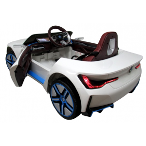 Masinuta electrica cu telecomanda, roti din spuma EVA, scaun din piele ecologica, varsta 1-5 ani, BMW I4 - Alb [5]
