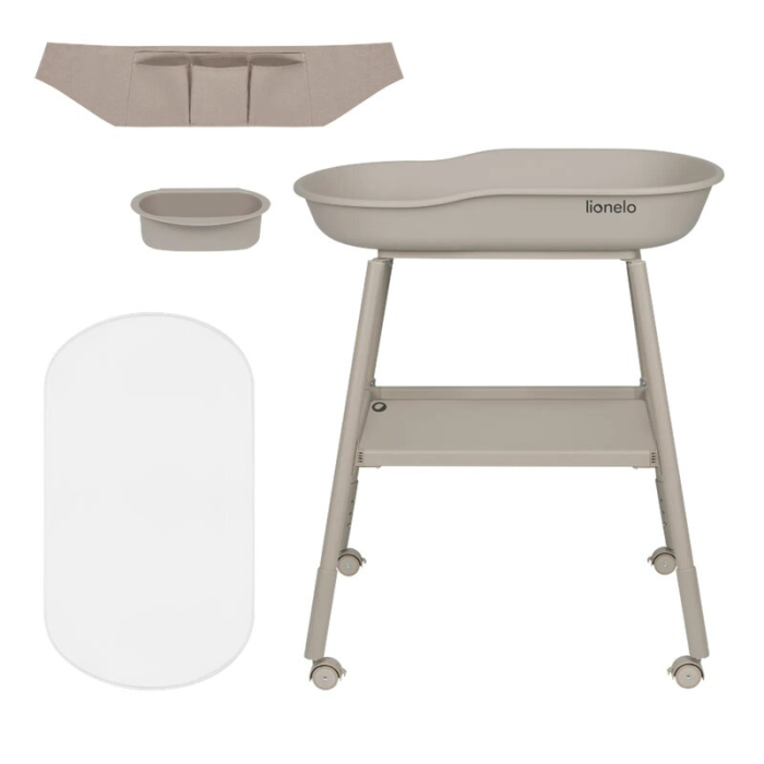 Masuta de infasat, Lionelo, Rosie, Cu saltea de infasat inclusa si roti, Spatiu pentru depozitare, Reglabila pe inaltime, Sustine 11 kg, 65x78x100 cm, 0 luni+, Bej [5]