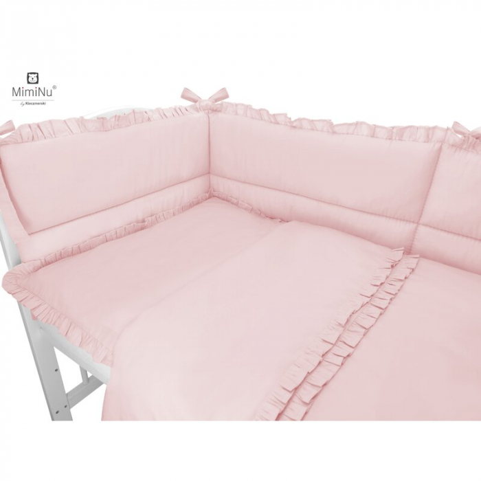 MimiNu - Set lenjerie patut 5 piese, cu volanase, cu pilota si perna, din bumbac, pentru patut 120x60 cm, Colectia Royal, Powder Pink [3]