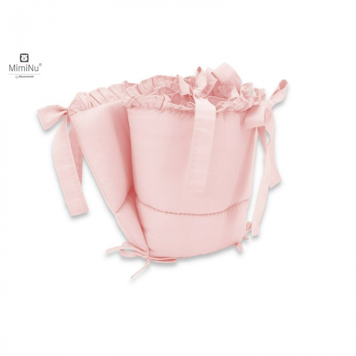 MimiNu - Set lenjerie patut 5 piese, cu volanase, cu pilota si perna, din bumbac, pentru patut 120x60 cm, Colectia Royal, Powder Pink [5]