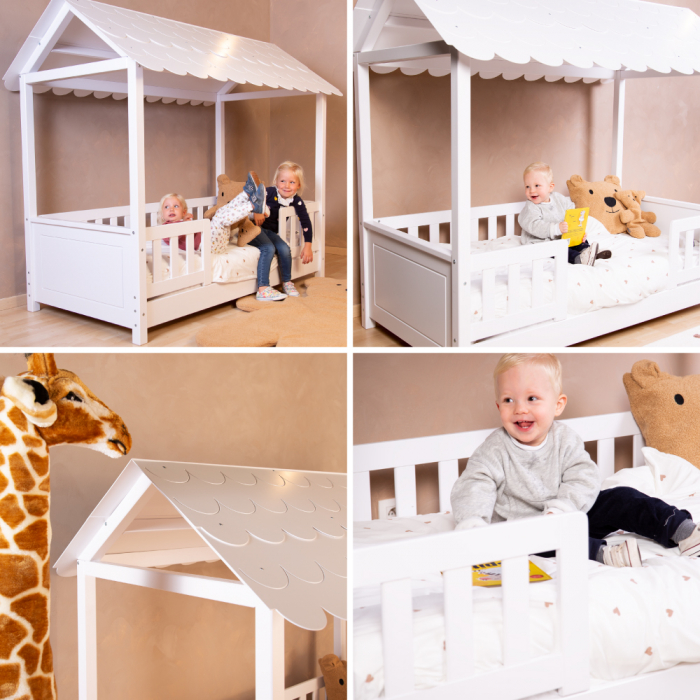 Pat Casuta Childhome cu protectii laterale 70x140 cm Lemn Alb [5]