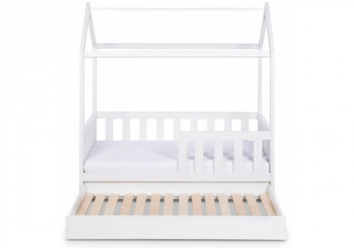 Pat tineret casuta Klups Liv Alb 160x80 cu sertar [5]