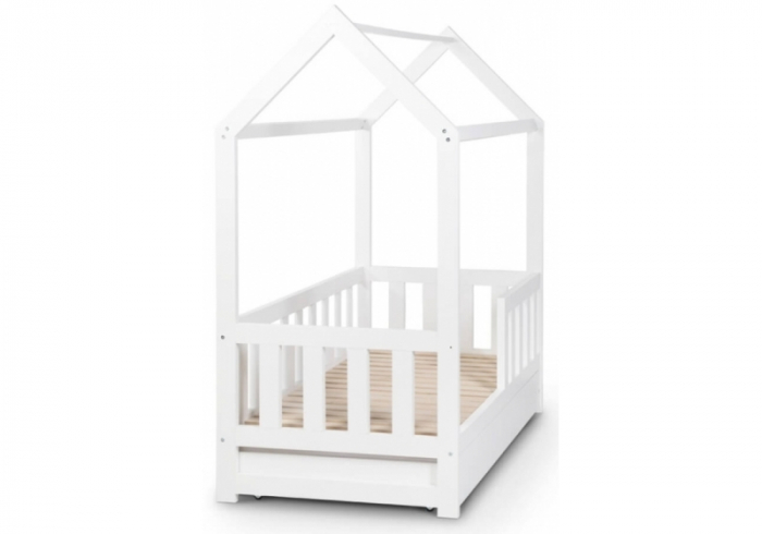 Pat tineret casuta Klups Liv Alb 160x80 cu sertar [4]