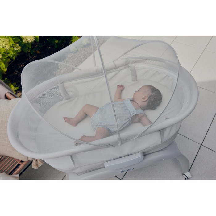 Patut balansoar, Lionelo, Coral, cu landou ergonomic detasabil, Functie de balansare integrata, Functie de cantar, Sunete si cantece de leagan, cu roti, Panou tactil sau telecomanda, 0-9 kg,  Alb [26]