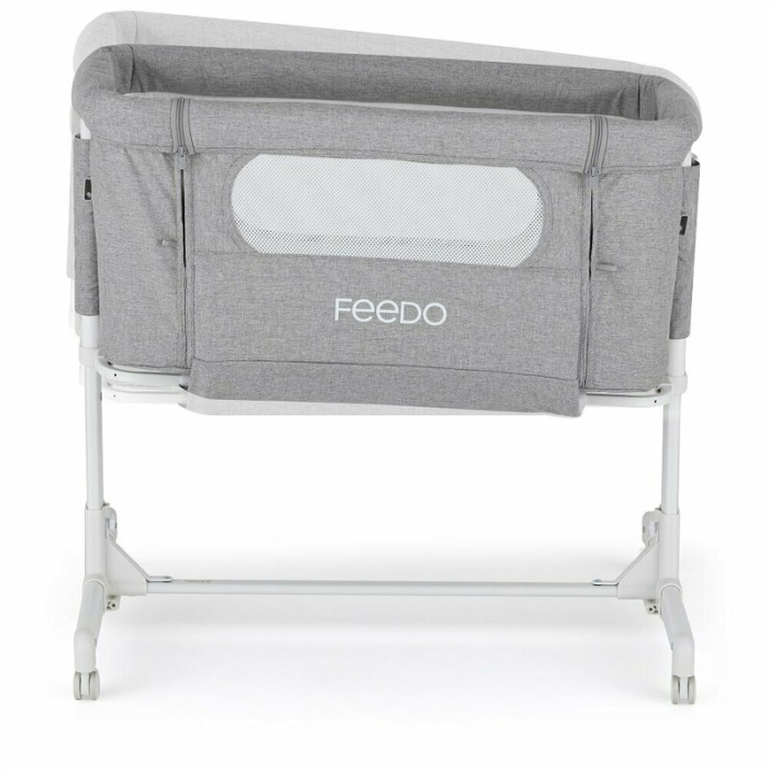 Patut co-sleeper 2 in 1, Feedo, Pliabil, Reglabil in 5 pozitii, Cu laterala detasabila, Cu roti, Greutate maxima suportata 9 kg, 0-5 luni, Gri [3]