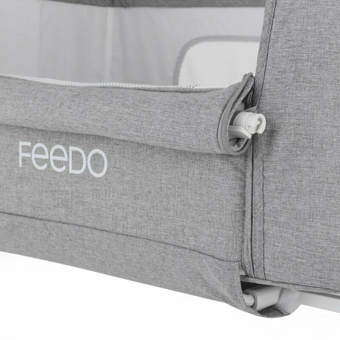 Patut co-sleeper 2 in 1, Feedo, Pliabil, Reglabil in 5 pozitii, Cu laterala detasabila, Cu roti, Greutate maxima suportata 9 kg, 0-5 luni, Gri [5]