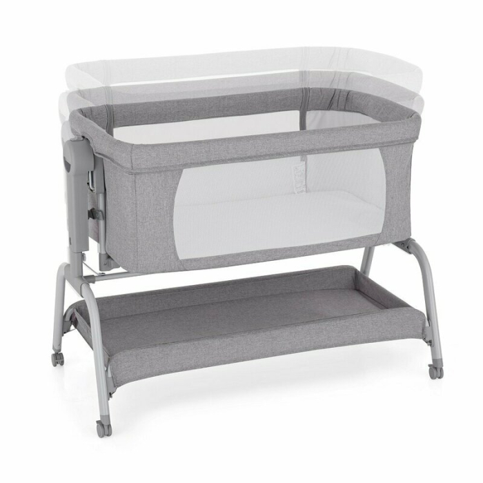 Patut co-sleeper, Feedo, Cu sistem de leganare, Inaltime adjustabila pana la 57-69 cm, sustine pana la 9 kg, 0 luni+ Gri [7]