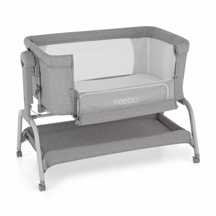 Patut co-sleeper, Feedo, Cu sistem de leganare, Inaltime adjustabila pana la 57-69 cm, sustine pana la 9 kg, 0 luni+ Gri [6]