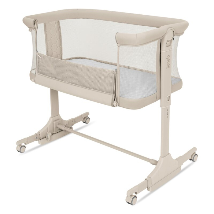 Patut co-sleeper, Lionelo, Pari, Multifunctional, Cu leganare, Reglabil in 6 pozitii pe inaltime, Saltea cu densitate T25, Geanta transport, 84x48x70-80 cm, Bej [6]