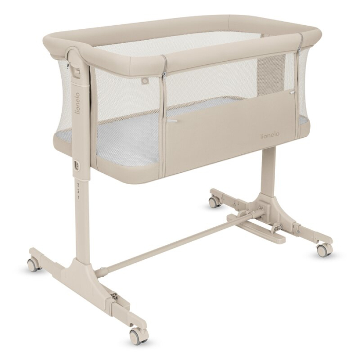 Patut co-sleeper, Lionelo, Pari, Multifunctional, Cu leganare, Reglabil in 6 pozitii pe inaltime, Saltea cu densitate T25, Geanta transport, 84x48x70-80 cm, Bej [7]