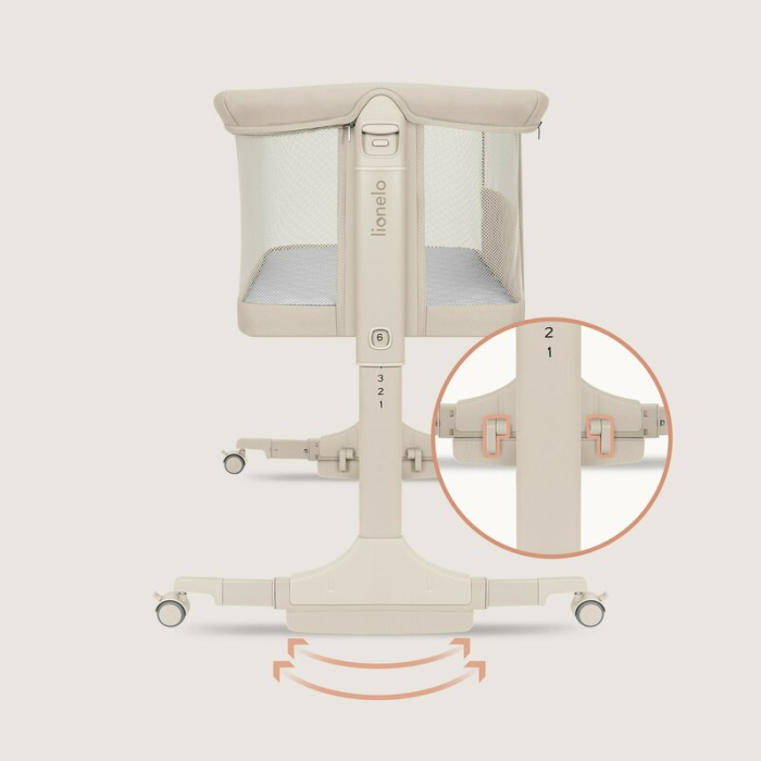 Patut co-sleeper, Lionelo, Pari, Multifunctional, Cu leganare, Reglabil in 6 pozitii pe inaltime, Saltea cu densitate T25, Geanta transport, 84x48x70-80 cm, Bej [20]