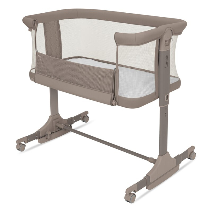 Patut co-sleeper, Lionelo, Pari, Multifunctional, Cu leganare, Reglabil in 6 pozitii pe inaltime, Saltea cu densitate T25, Geanta transport, 84x48x70-80 cm, Taupe [6]