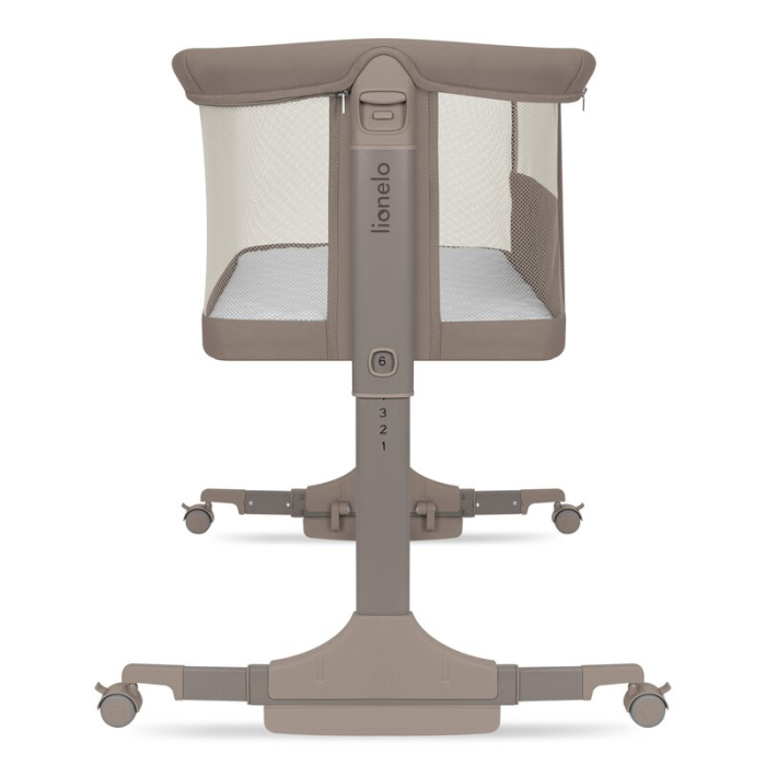 Patut co-sleeper, Lionelo, Pari, Multifunctional, Cu leganare, Reglabil in 6 pozitii pe inaltime, Saltea cu densitate T25, Geanta transport, 84x48x70-80 cm, Taupe [11]