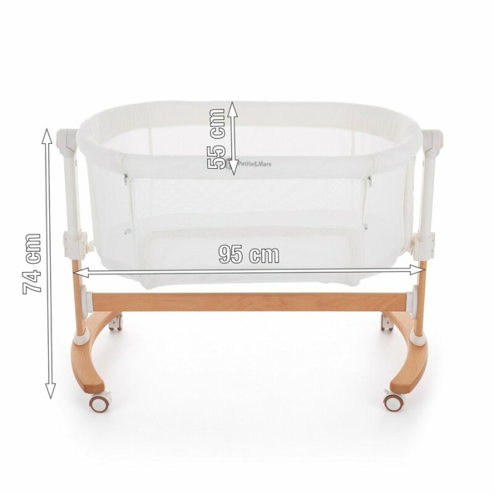 Patut co-sleeper, Petite&Mars, Glory, 2 in 1, Cu leganare, Cu ajustare pe inaltime in 5 pozitii, Cu saltea, Pliabil, Geanta de transport inclusa,0 luni+, Greutate suportata: 9 kg, Bej [12]