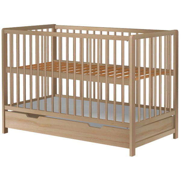 Patut copii din lemn Hubners Dominic 120x60 cm natur cu sertar [2]