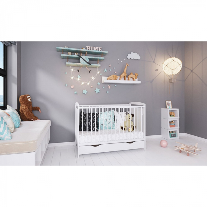 Patut copii din lemn Hubners Karly 120x60 alb cu sertar [2]