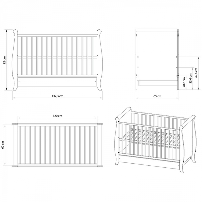 Patut copii din lemn Hubners Mara 120x60 cm alb cu sertar [4]