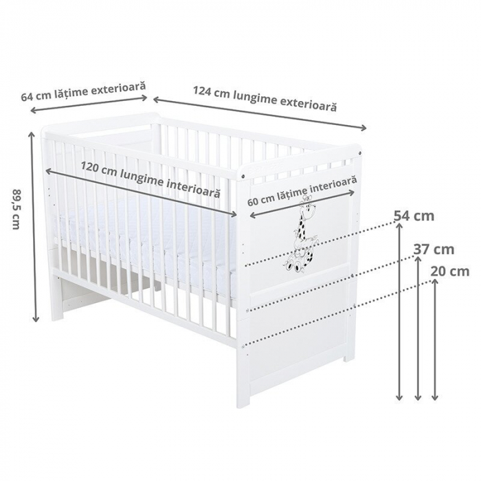 Patut din lemn Nadia II Girafa 120x60 cm multifunctional Alb - Babyneeds [4]