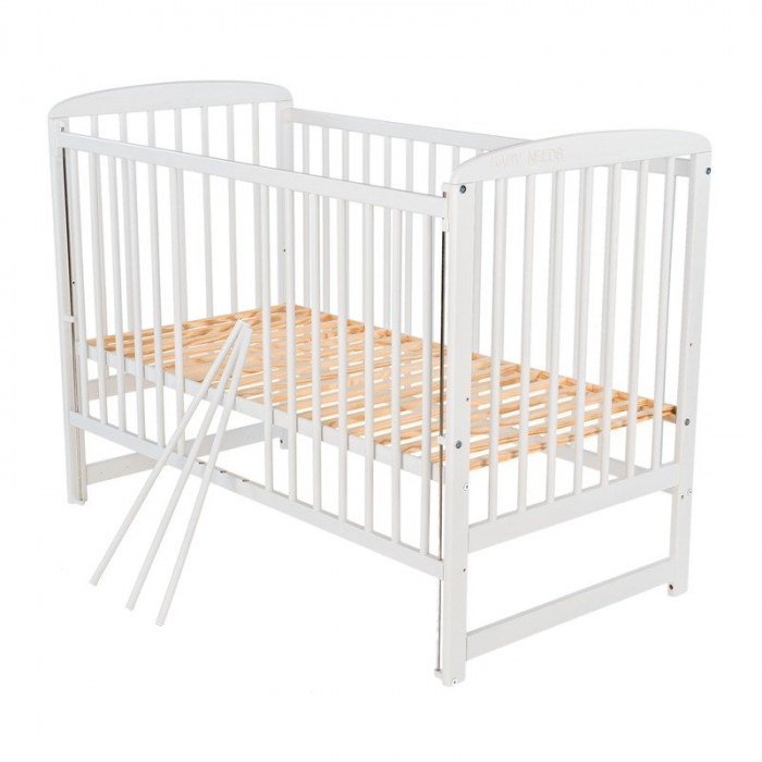 Patut din lemn Ola 120x60 cm cu laterala culisanta Alb BabyNeeds [4]