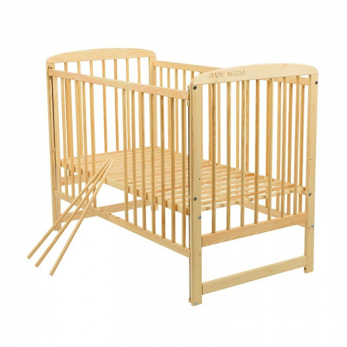 Patut din lemn Ola 120x60 cm cu laterala culisanta Natur BabyNeeds [6]