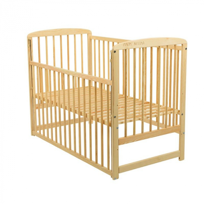 Patut din lemn Ola 120x60 cm cu laterala culisanta Natur BabyNeeds [4]
