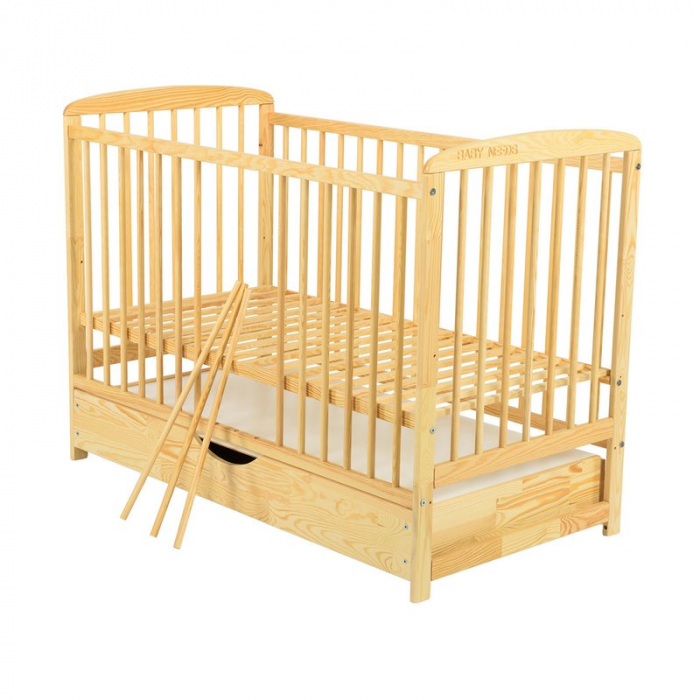 Patut din lemn Ola 120x60 cm cu sertar Natur - Babyneeds [6]