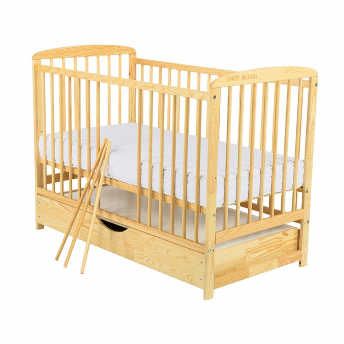Patut din lemn Ola 120x60 cm cu sertar Natur - Babyneeds [5]