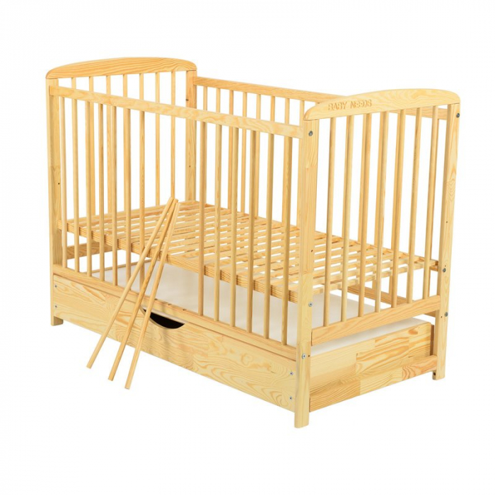 Patut din lemn Ola 120x60 cm cu sertar Natur - Babyneeds [7]