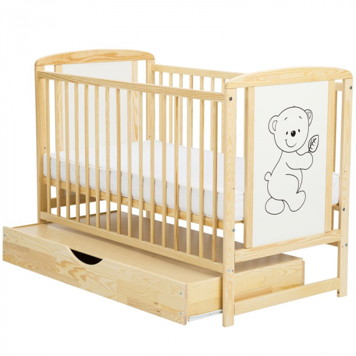 Patut din lemn Timmi 120x60 cm cu sertar Natur - BabyNeeds [2]