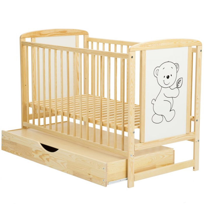 Patut din lemn Timmi 120x60 cm cu sertar Natur - BabyNeeds [4]