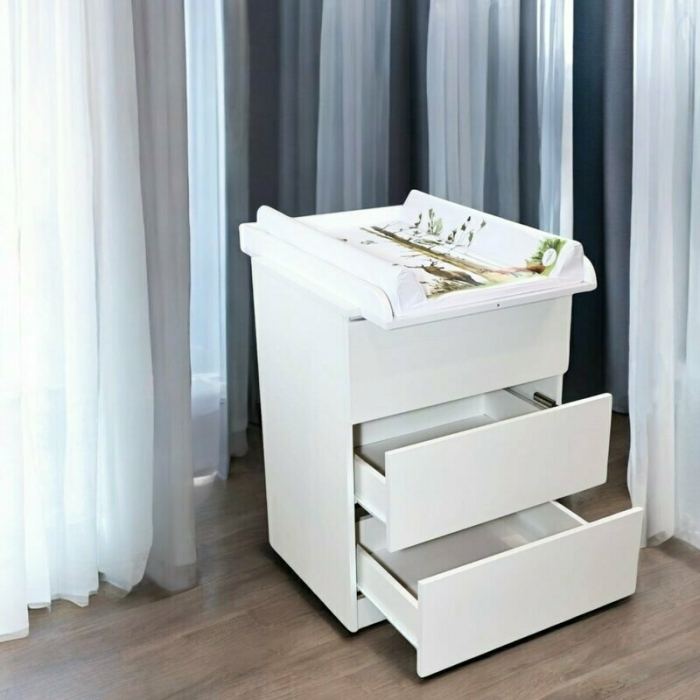 Patut din lemn Timmi Heart 120x60 cm, cu roti, din lemn de pin, MDF, Somiera reglabila, Alb - Qmini [29]