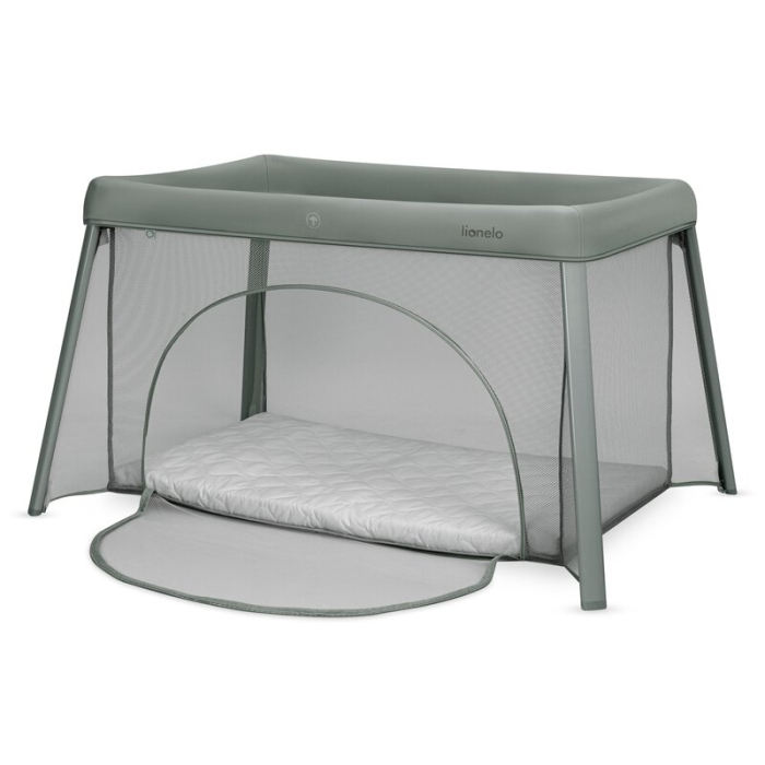 Patut multifunctional, Lionelo, Mila, 2 in 1, Saltea 4 cm cu spuma T25, 2 niveluri de inaltime, Pliere rapida, Intrare laterala, Geanta de transport inclusa, 0-36 luni, Pana la 15 kg, Verde [5]
