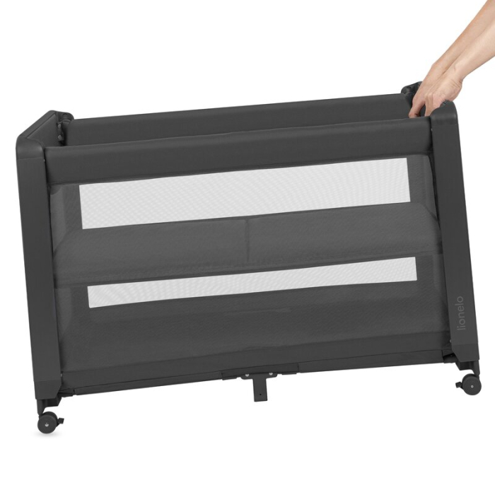 Patut multifunctional, Lionelo, Patty, 5 in 1, 0- 36 luni, Co-sleeper, Tarc de joaca, Patut de calatorie, Laterala rabatabila, 2 trepte reglare saltea, Roti, Husa transport inclusa, Gri [9]