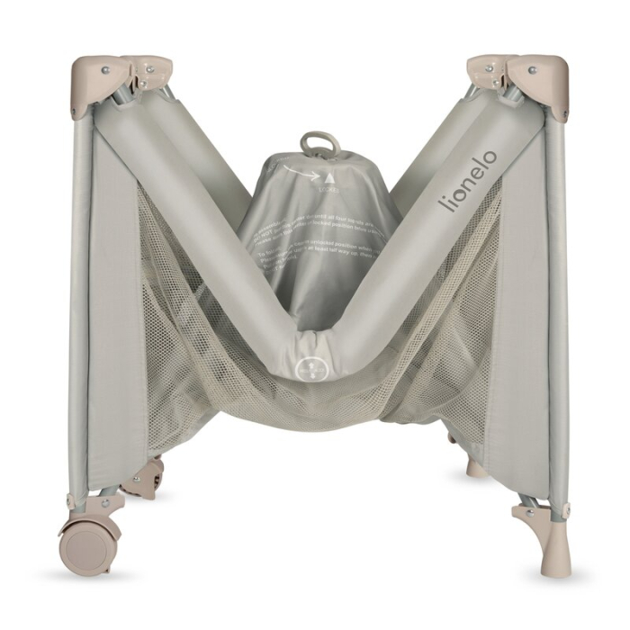 Patut pliant, Lionelo, Amelie, cu intrare laterala, 100.5-70.5 cm, Include salteluta, roti, geanta pentru transport, Constructie usoara- 7 kg, Cadru stabil din otel, Bej [8]