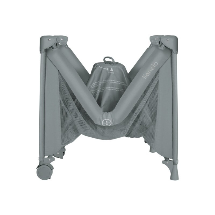 Patut pliant, Lionelo, Amelie, cu intrare laterala, 100.5-70.5 cm, Include salteluta, roti, geanta pentru transport, Constructie usoara- 7 kg, Cadru stabil din otel, Gri [11]