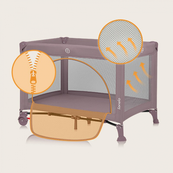 Patut pliant Lionelo Laura 102 x 74 cm cu doua nivele cu functie de tarc cu roti [14]