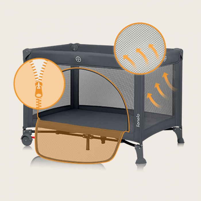 Patut pliant Lionelo Laura 102 x 74 cm cu doua nivele cu functie de tarc cu roti [14]