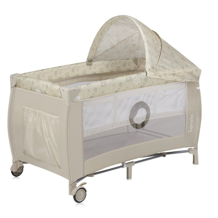 Patut pliant, Lionelo, Sven Plus, 120x60 cm, cu doua nivele, cu arcada jucarii, masuta de infasat, vibratii, melodii, Bej Latte [6]