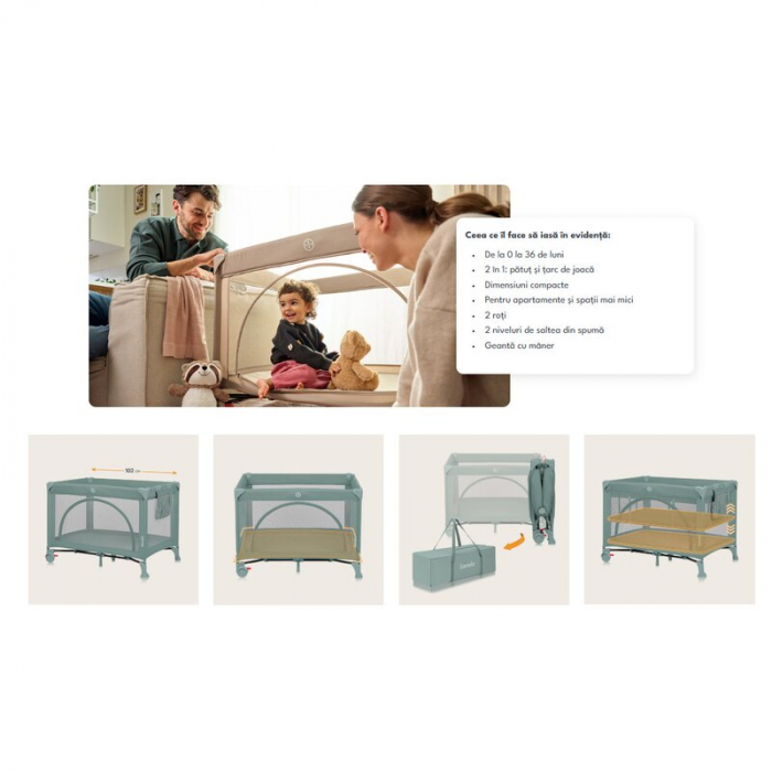 Patut pliant multifunctional Lionelo Ellen cu laterala culisanta pana la 15 kg 120x60 cm [20]