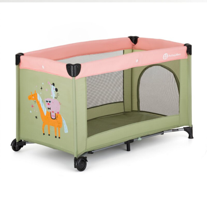 Patut pliant, Petite&Mars, Koot, 120 x 60 cm, Cu roti, Functie de tarc, Pliere compacta, Include geanta de transport, Intrare laterala cu fermoar, Pereti din plasa, Pana la 15 kg, 0-30 luni, Boho [2]