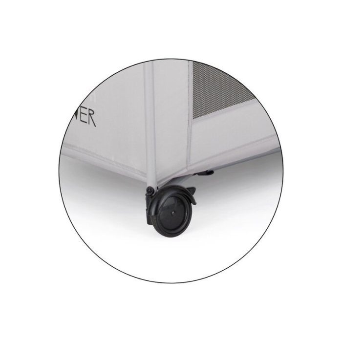 Patut pliant, Petite&Mars, Koot, 120 x 60 cm, Cu roti, Functie de tarc, Pliere compacta, Include geanta de transport, Intrare laterala cu fermoar, Pereti din plasa, Pana la 15 kg, 0-30 luni, Gri [7]