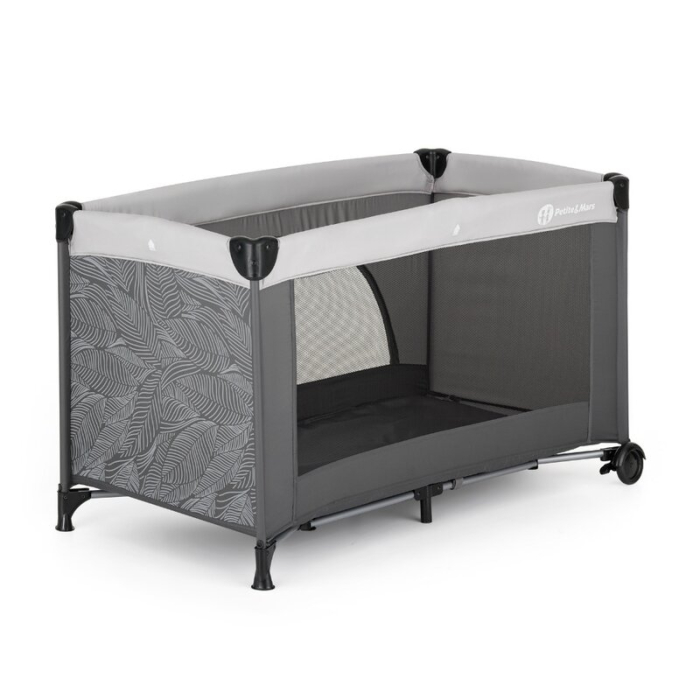 Patut pliant, Petite&Mars, Nyja, 120 x 60 cm, Cu roti, Functie de tarc, Pliere compacta, Include geanta de transport, Intrare laterala cu fermoar, Pereti din plasa, Pana la 15 kg, 0-30 luni, Gri [2]
