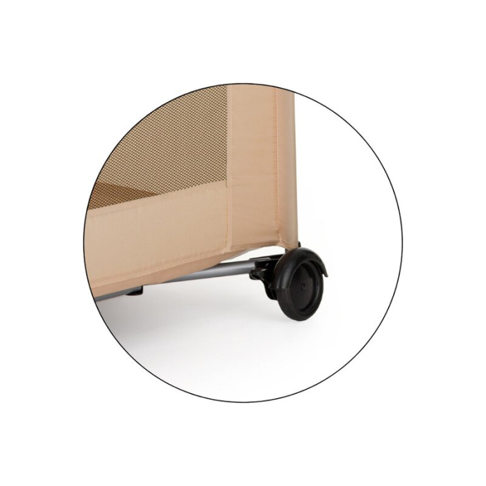 Patut pliant, Petite&Mars, Nyja, 120 x 60 cm, Cu roti, Functie de tarc, Pliere compacta, Include geanta de transport, Intrare laterala cu fermoar, Pereti din plasa, Pana la 15 kg, 0-30 luni, Maro [7]